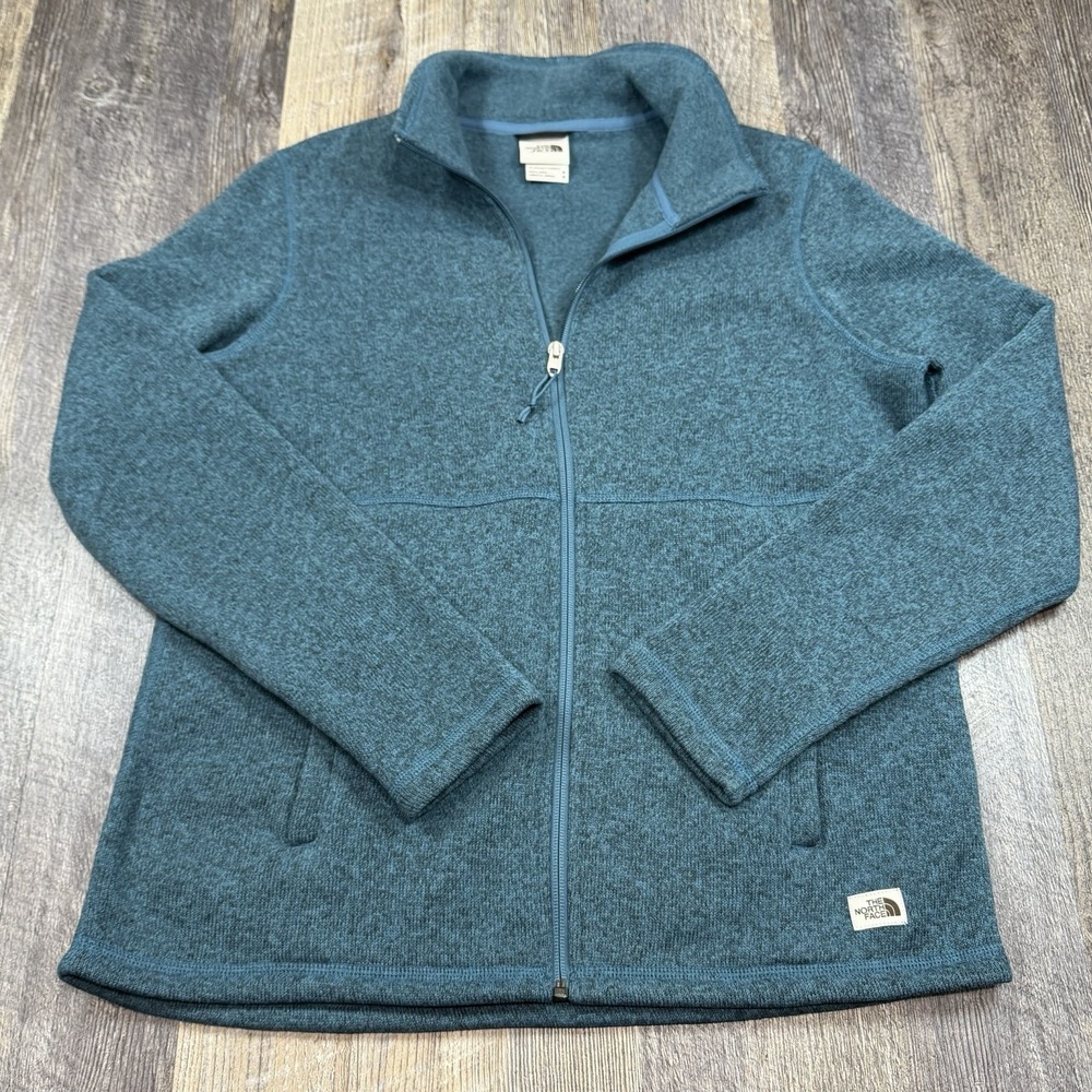 North Face Crescent Full Zip Fleece Jacket Women's M Blue Heather Soft Warm EUC